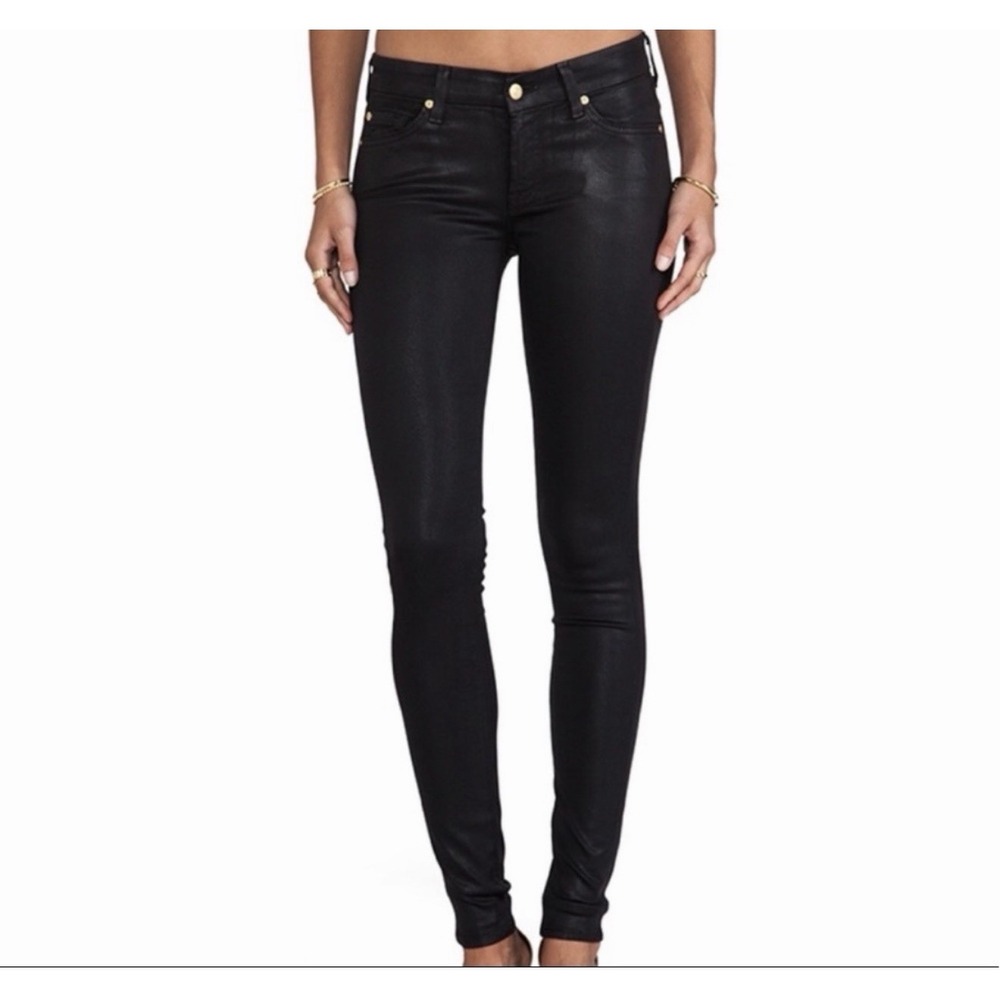 7 For All Mankind The Skinny Coated Jeans 28 Black 32" Inseam